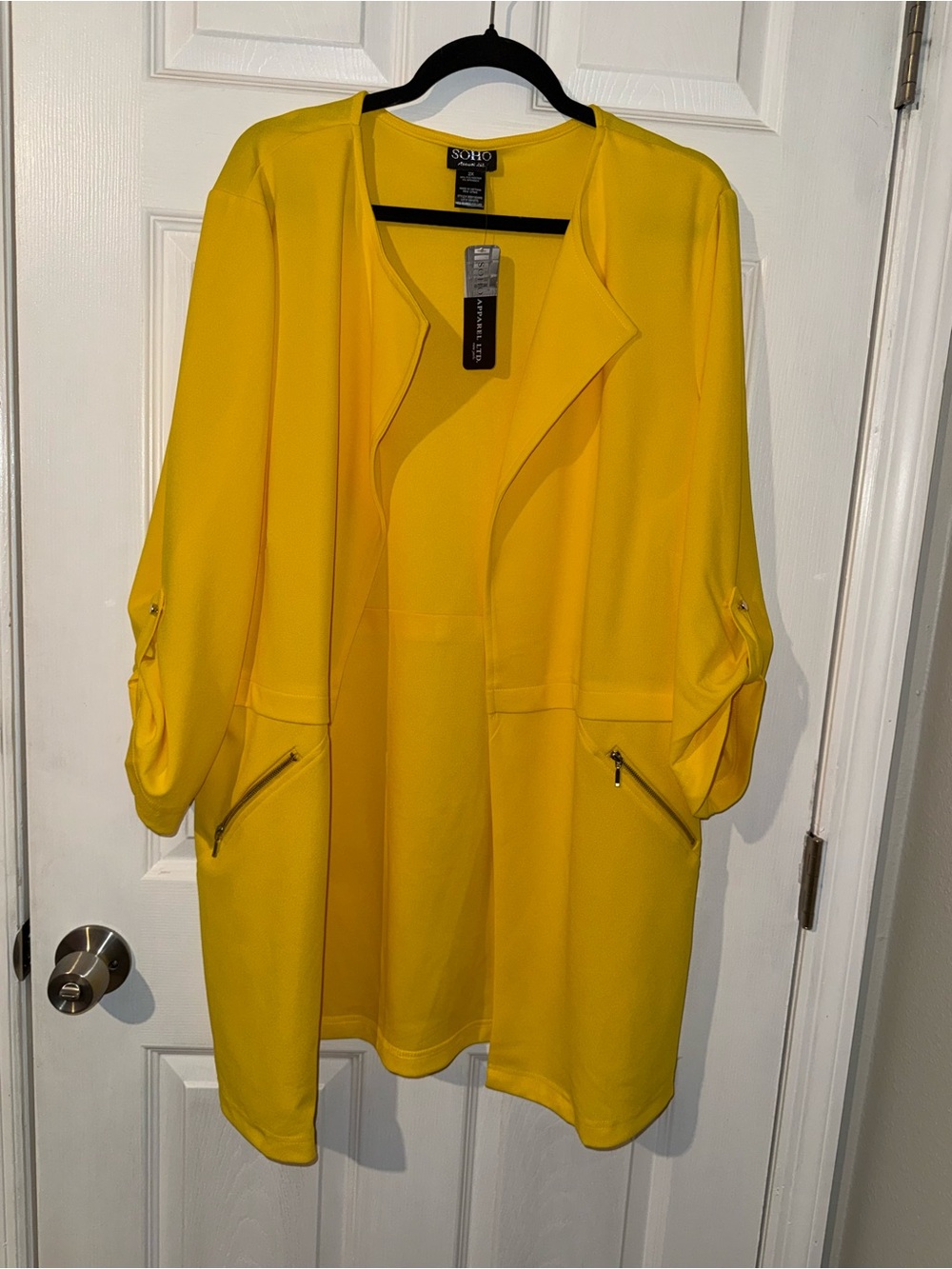 SOHO Apparel Yellow Open-Front Duster Blazer with Zip Pockets 2X